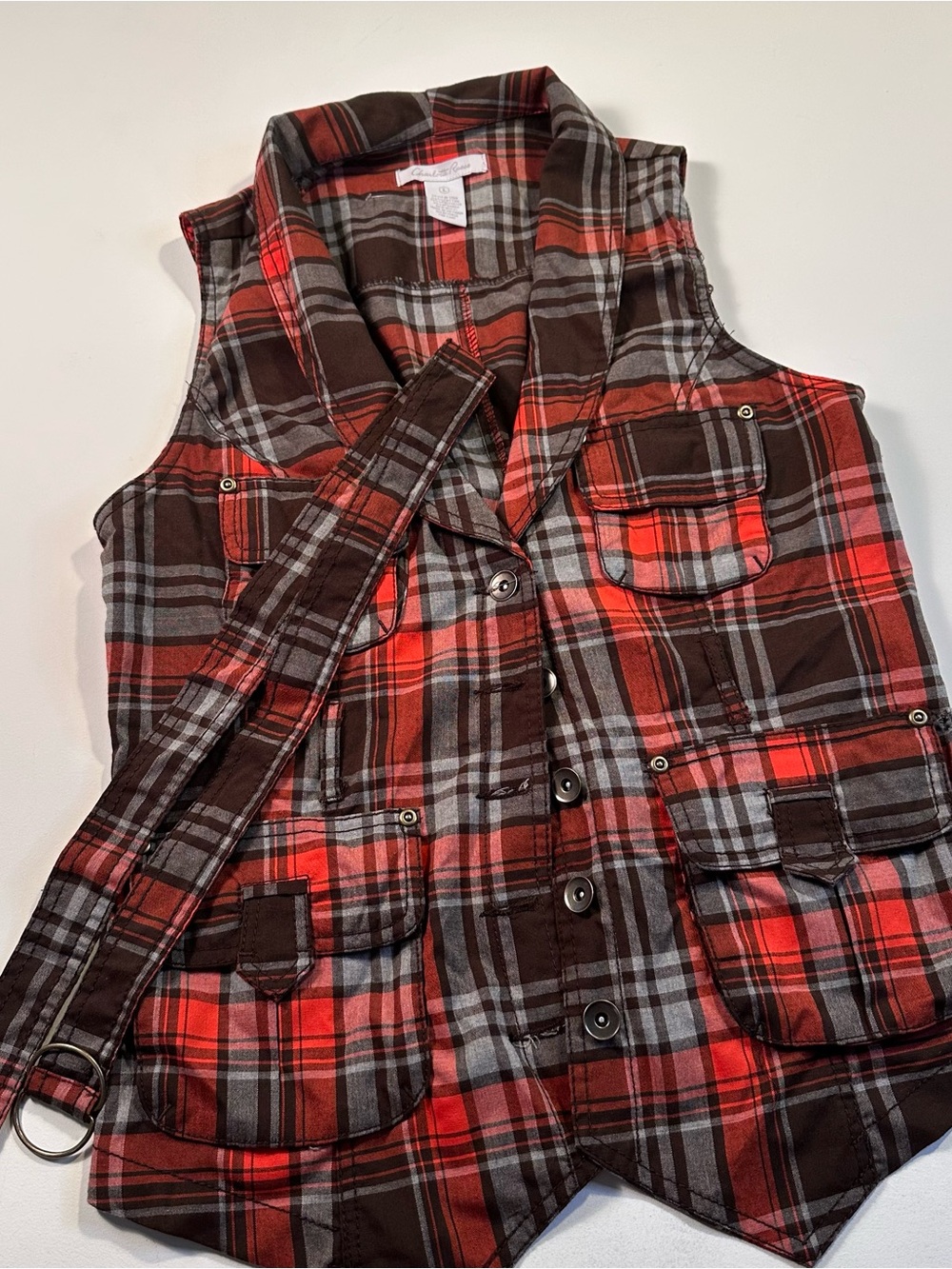 Plaid Utility Vest for Women’s - Red & Brown